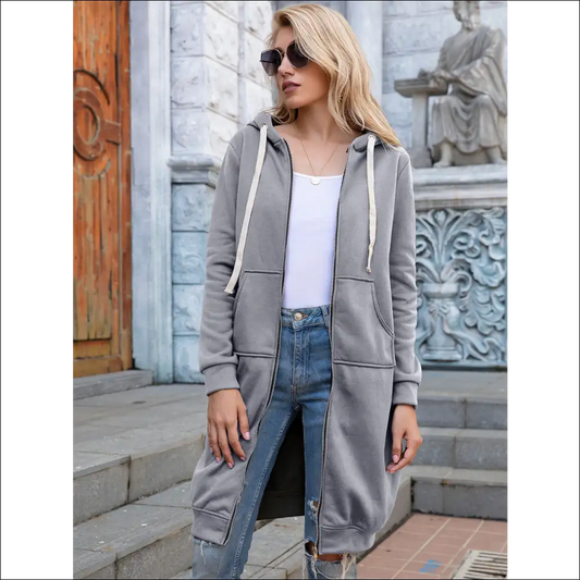 Ivy Lane Chic Longline Zip-up Hoodie with Pockets - Light Gray / Xl - Hoodies Sweatshirts & on Sale Worldwide Shipping