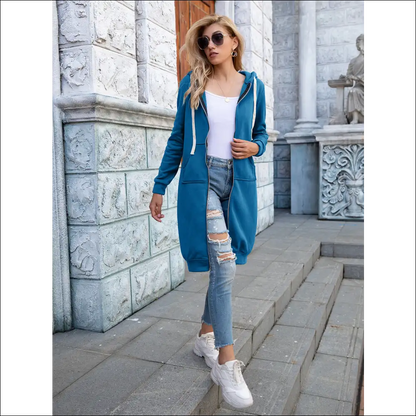 Ivy Lane Chic Longline Zip-up Hoodie with Pockets - Hoodies Sweatshirts & on Sale Worldwide Shipping