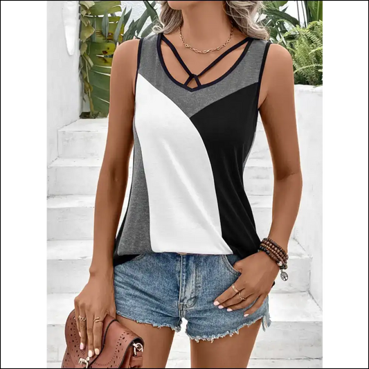 Ivy Lane Color Block Tank Top - White / m - Tops on Sale Worldwide Shipping