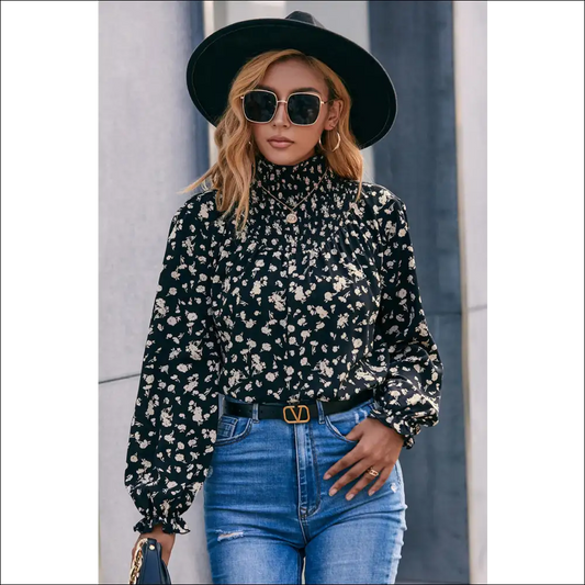 Ivy Lane Floral Mock Neck Blouse - Blouses on Sale Worldwide Shipping