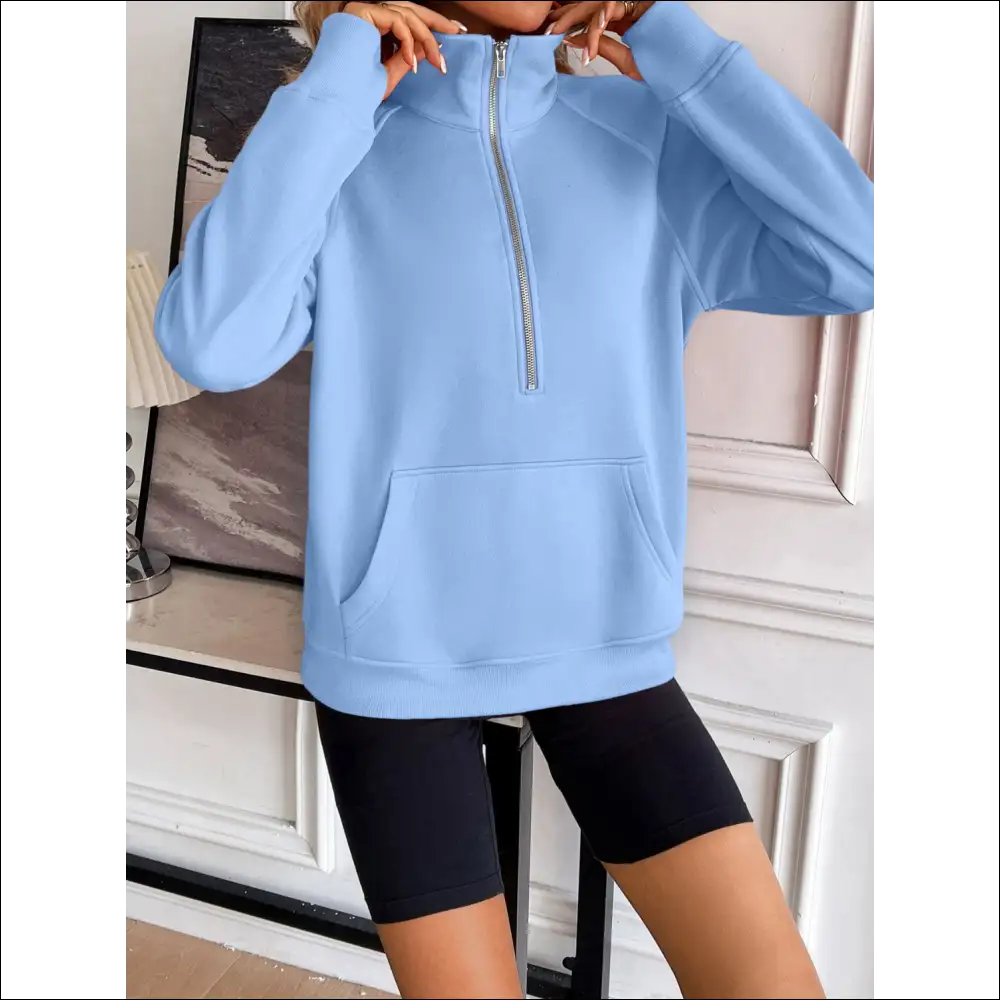 Ivy Lane Chic Half Zip Raglan Sweatshirt - Sweatshirts & Hoodies on Sale Worldwide Shipping