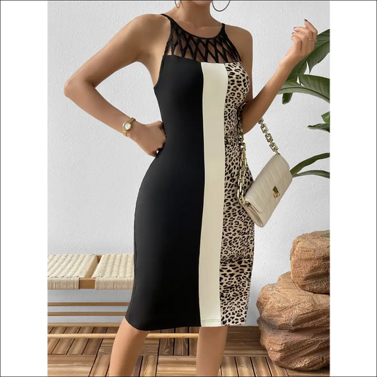 Ivy Lane Leopard Color Block Cutout Dress - Black / Xl - Dresses on Sale Worldwide Shipping