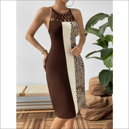 Ivy Lane Leopard Color Block Cutout Dress - Chocolate / l - Dresses on Sale Worldwide Shipping