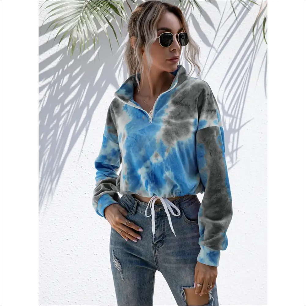 Ivy Lane Tie-dye Quarter Zip Sweatshirt - Dark Gray / l - Sweatshirts & Hoodies on Sale Worldwide Shipping