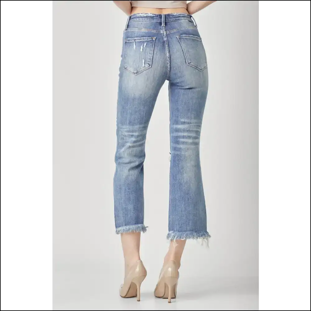 Jean-ius Style Upgrade: Risen High Waist Distressed Cropped Bootcut 🎉 - Jeans on Sale Worldwide Shipping