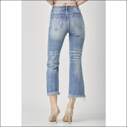 Jean-ius Style Upgrade: Risen High Waist Distressed Cropped Bootcut 🎉 - Jeans on Sale Worldwide Shipping