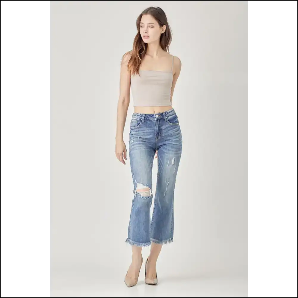 Jean-ius Style Upgrade: Risen High Waist Distressed Cropped Bootcut 🎉 - Jeans on Sale Worldwide Shipping