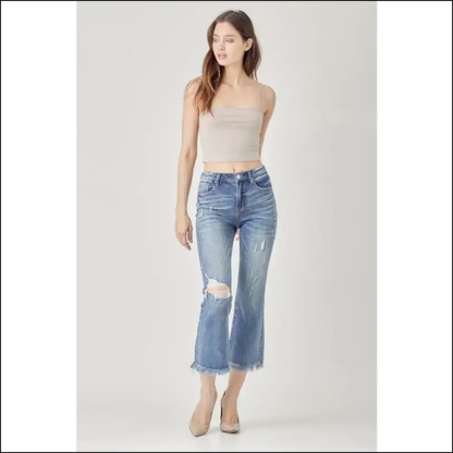 Jean-ius Style Upgrade: Risen High Waist Distressed Cropped Bootcut 🎉 - Jeans on Sale Worldwide Shipping