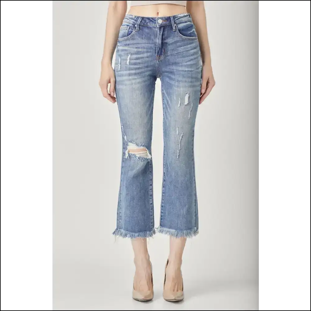 Jean-ius Style Upgrade: Risen High Waist Distressed Cropped Bootcut 🎉 - Jeans on Sale Worldwide Shipping