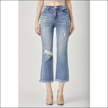 Jean-ius Style Upgrade: Risen High Waist Distressed Cropped Bootcut 🎉 - Jeans on Sale Worldwide Shipping