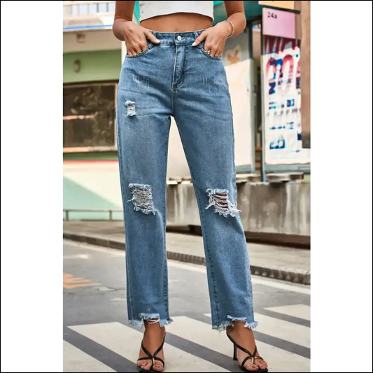 Jeans: Meet your New Bestie the Distressed Buttoned Loose Fit Wonder! 😂👖 - Medium / s - Jeans on Sale Worldwide Shipping