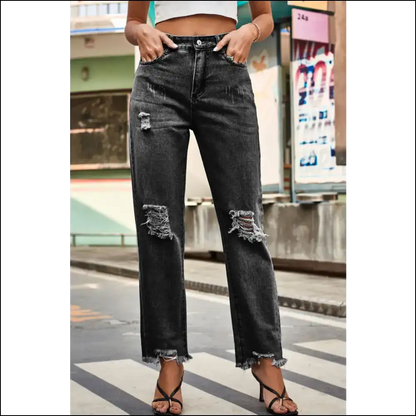 Jeans: Meet your New Bestie the Distressed Buttoned Loose Fit Wonder! 😂👖 - Dark / m - Jeans on Sale Worldwide Shipping