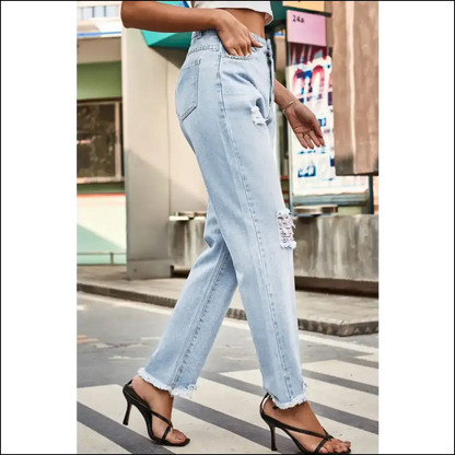 Jeans: Meet your New Bestie the Distressed Buttoned Loose Fit Wonder! 😂👖 - Jeans on Sale Worldwide Shipping