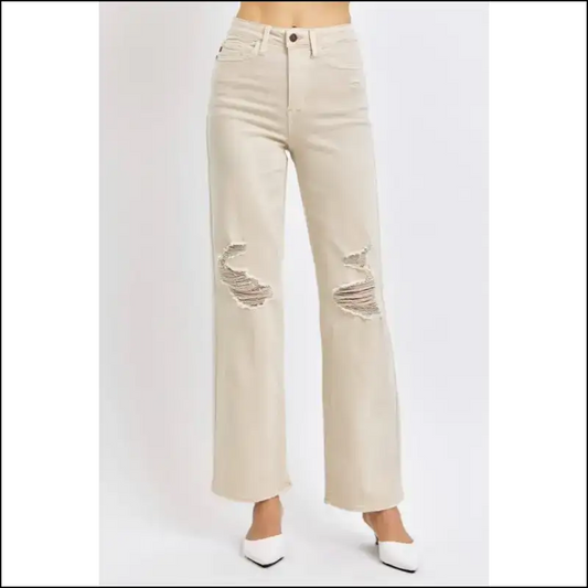 Jeans so Fabulous they Deserve their Own Instagram Account! 😎💥 High Waist Distressed Wide Leg Delight! - Cream / 0(24) - on Sale Worldwide