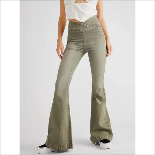 Jeans that are as Quirky your Personality: Asymmetric Waist Flair! 🎉 - Moss / Xs - on Sale Worldwide Shipping