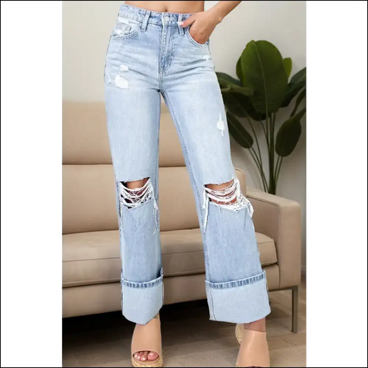 Jeans that Say You’re Perfectly Distressed – Embrace your Street Star! 🌟 - Light Blue / 6 - on Sale Worldwide Shipping
