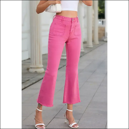 Jeans that Speak Volumes: be Edgy Classy with Raw Hem High Waist Bootcuts! 😎 - on Sale Worldwide Shipping
