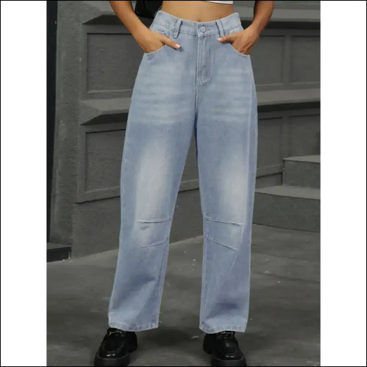Jeans that Won’t Judge your Snack Habits: Chic Half Elastic Waist Ready! 😄👖 - Light / s - on Sale Worldwide Shipping