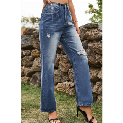 Jeans with Attitude: Strut in Chic Distressed Buttoned Loose Fit! 💃 - on Sale Worldwide Shipping