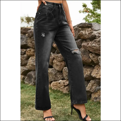 Jeans with Attitude: Strut in Chic Distressed Buttoned Loose Fit! 💃 - Dark / 2xl - on Sale Worldwide Shipping