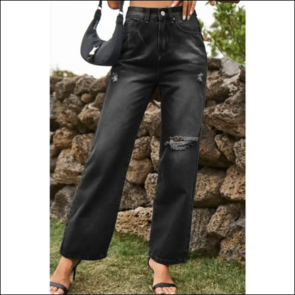 Jeans with Attitude: Strut in Chic Distressed Buttoned Loose Fit! 💃 - on Sale Worldwide Shipping