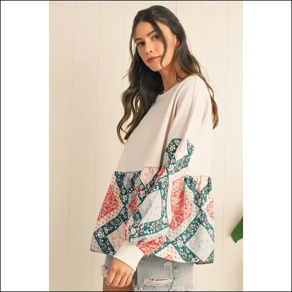 Jet Stream Paisley Patchwork: Boho Boss Babe Blouse - Blouses on Sale Worldwide Shipping