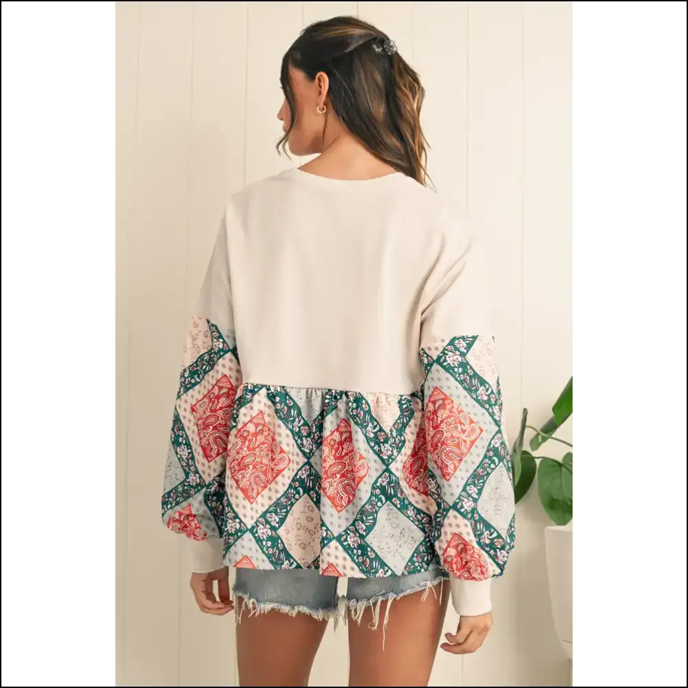 Jet Stream Paisley Patchwork: Boho Boss Babe Blouse - Blouses on Sale Worldwide Shipping