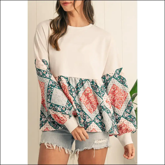 Jet Stream Paisley Patchwork: Boho Boss Babe Blouse - s - Blouses on Sale Worldwide Shipping
