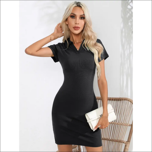 Johnny Collar Short Sleeve Mini Dress - Black / s - Dresses on Sale Worldwide Shipping