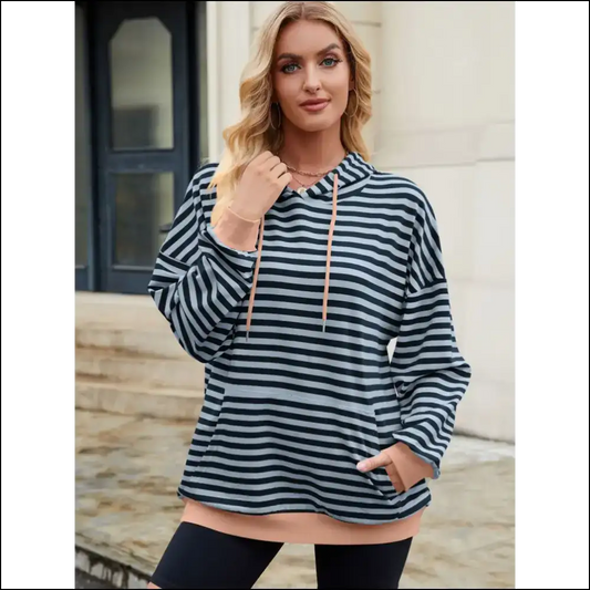 Join the Chic Contrast Striped Sweater Cult at Needful Things! 💁‍♀️ - Dirty Blue / s - Sweatshirts & Hoodies on Sale Worldwide Shipping