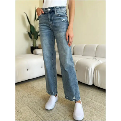 Judy Blue Distressed Straight Jeans: the Only Friend that Always Fits! 😂👖 - Jeans on Sale Worldwide Shipping