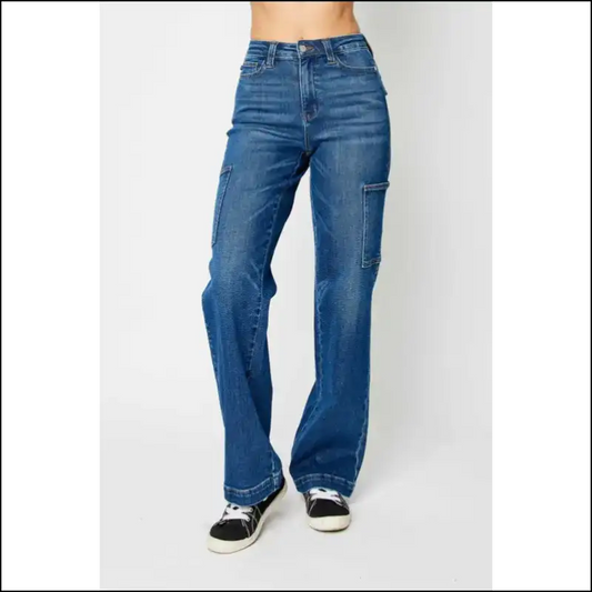 Judy Blue High Waist Cargo Jeans: Chic Comfy & Ready for World Domination! - Dark / 14w - Jeans on Sale Worldwide Shipping