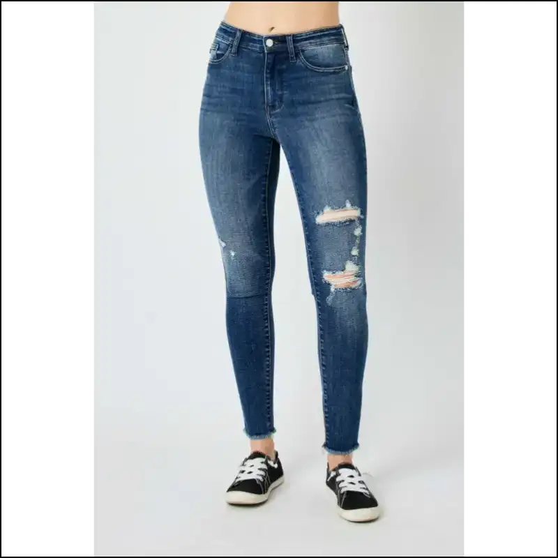 Judy Blue High Waist Jeans: your New Best Friend in Distressed Fashion! 💙👖 - Dark / 20w - Jeans on Sale Worldwide Shipping