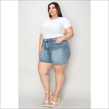 Judy Blue High Waist Rhinestone Decor Denim Shorts - on Sale Worldwide Shipping