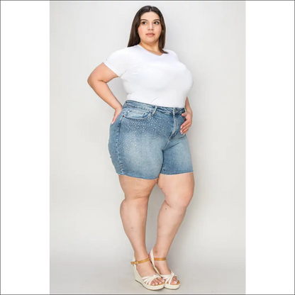 Judy Blue High Waist Rhinestone Decor Denim Shorts - on Sale Worldwide Shipping