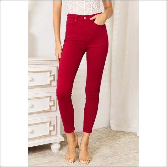 Judy Blue High Waist Skinny Jeans: Tummy Control for your Snack-break Decisions 😂👖 - Red / 13(31) - Jeans on Sale Worldwide Shipping