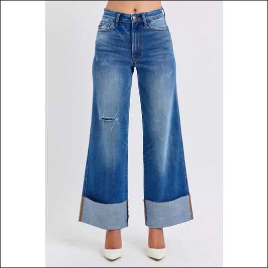 Judy Blue Jeans: High Waist Wide Leg and Distressed Enough for Therapy! - 0(24) - Jeans on Sale Worldwide Shipping