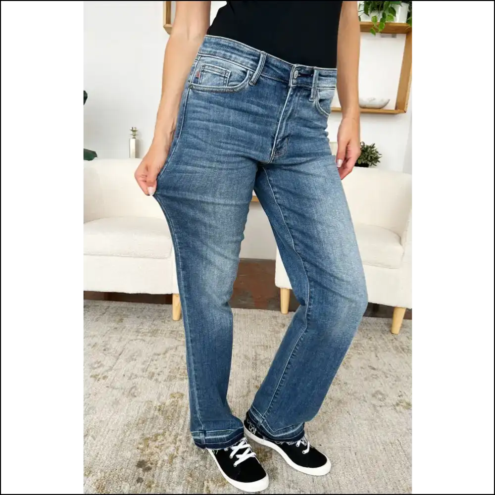 Judy Blue Mid Rise Release Hem Jeans: Confidence with a Side of Sass 😏👖 - Jeans on Sale Worldwide Shipping