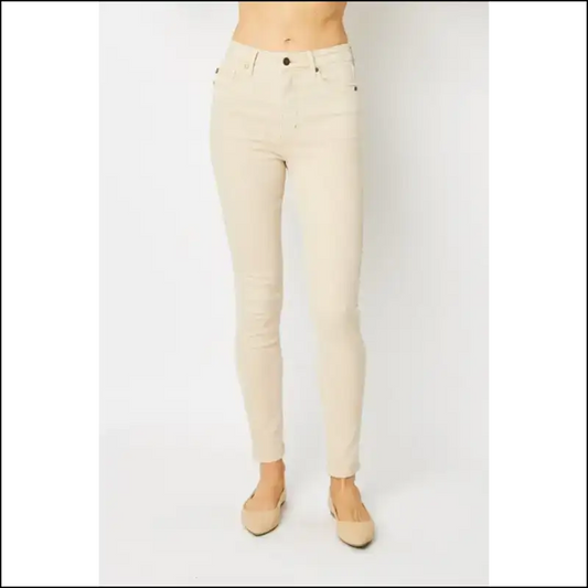 Judy Blue Tummy Control Skinny Jeans: Because your Muffin Top Called for Help! 🍰👖 - Cream / 0(24) - Jeans on Sale Worldwide Shipping