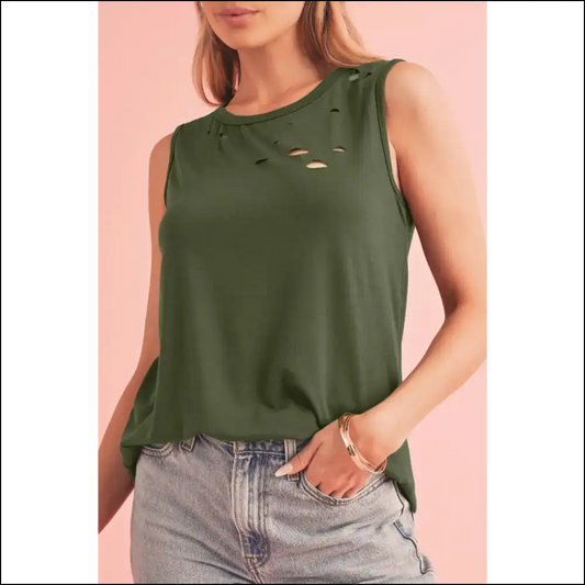 Jungle Green: Needful Things Distressed Ripped Tank Top 💀 - s - Tops on Sale Worldwide Shipping