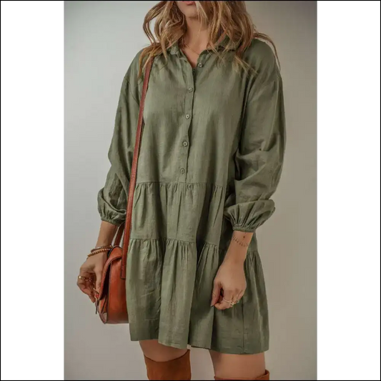 Jungle Green Puff Sleeve Dress: my Closet’s Gone Wild 🤪 - s - Short Dresses on Sale Worldwide Shipping