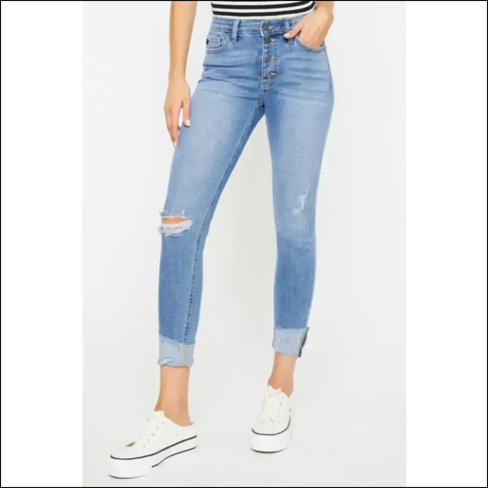 Kancan Distressed Cat’s Whiskers: your New Best Friend with Buttons! 🐾👖 - Light / 0(23) - Jeans on Sale Worldwide Shipping
