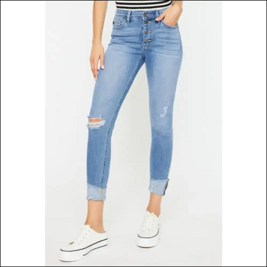 Kancan Distressed Cat’s Whiskers: your New Best Friend with Buttons! 🐾👖 - Light / 0(23) - Jeans on Sale Worldwide Shipping
