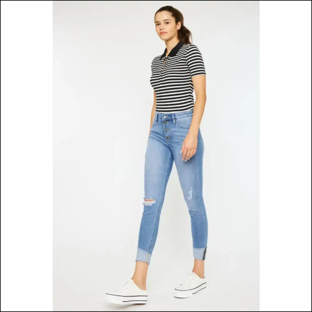 Kancan Distressed Cat’s Whiskers: your New Best Friend with Buttons! 🐾👖 - Jeans on Sale Worldwide Shipping