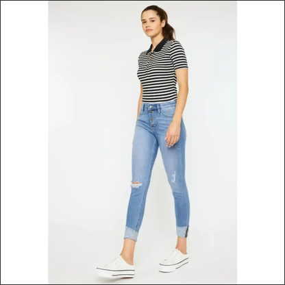 Kancan Distressed Cat’s Whiskers: your New Best Friend with Buttons! 🐾👖 - Jeans on Sale Worldwide Shipping