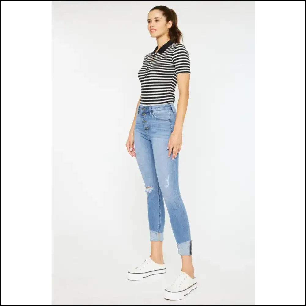 Kancan Distressed Cat’s Whiskers: your New Best Friend with Buttons! 🐾👖 - Jeans on Sale Worldwide Shipping