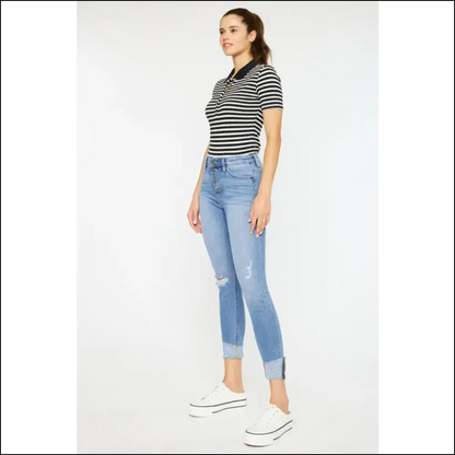 Kancan Distressed Cat’s Whiskers: your New Best Friend with Buttons! 🐾👖 - Jeans on Sale Worldwide Shipping