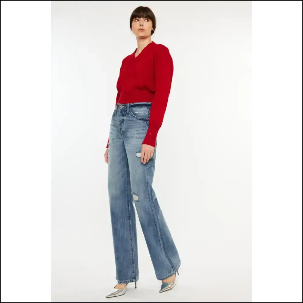 Kancan Distressed High Waist Bootcut Jeans: Feel Fabulous & Slightly Dangerous 😏👖✨ - Jeans on Sale Worldwide Shipping