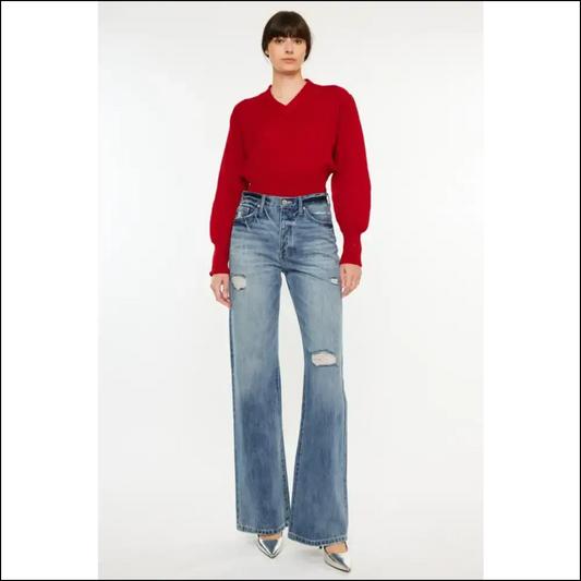 Kancan Distressed High Waist Bootcut Jeans: Feel Fabulous & Slightly Dangerous 😏👖✨ - Blue / 11 - Jeans on Sale Worldwide Shipping