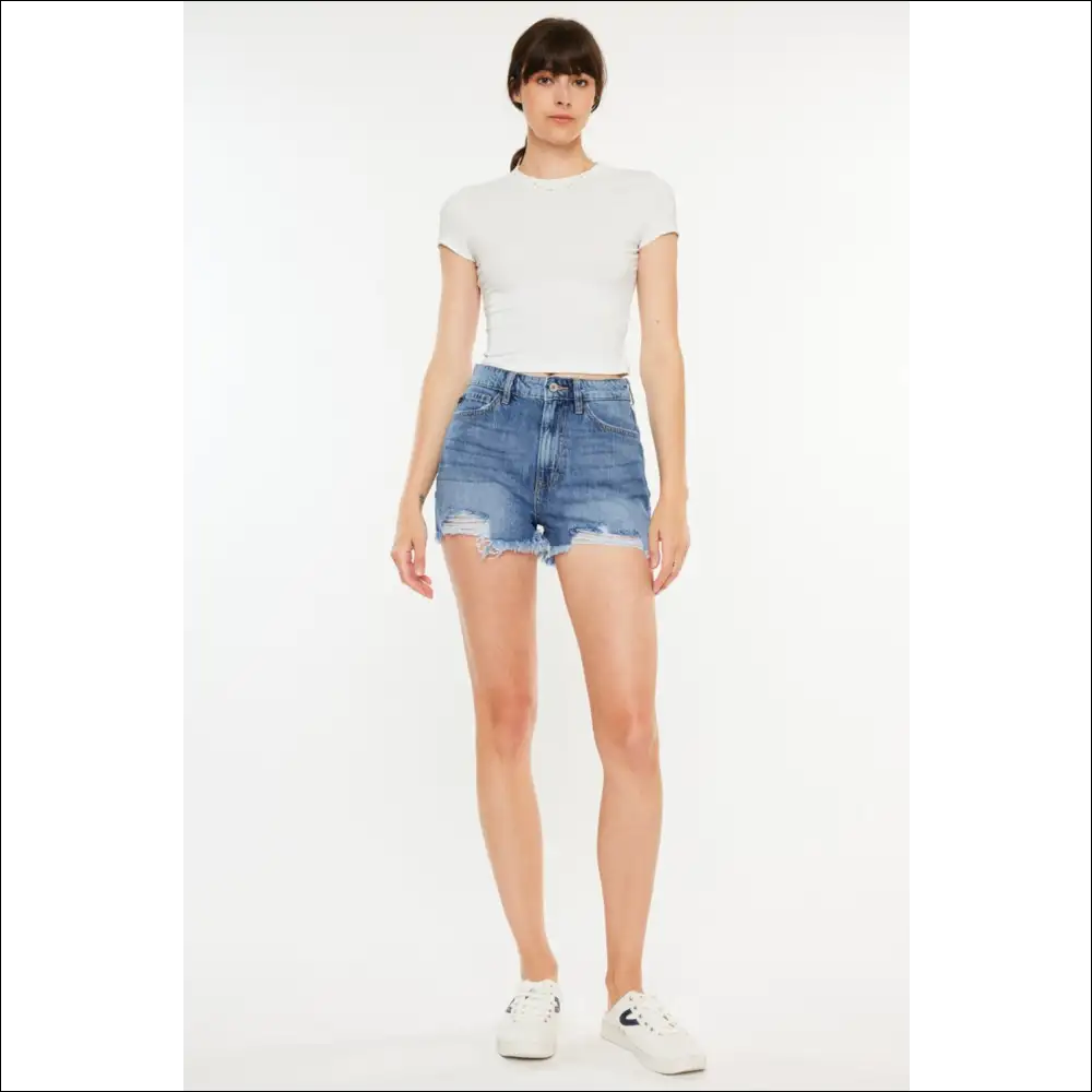 Kancan Distressed Raw Hem High Waist Denim Shorts - Medium / 1(24) - on Sale Worldwide Shipping